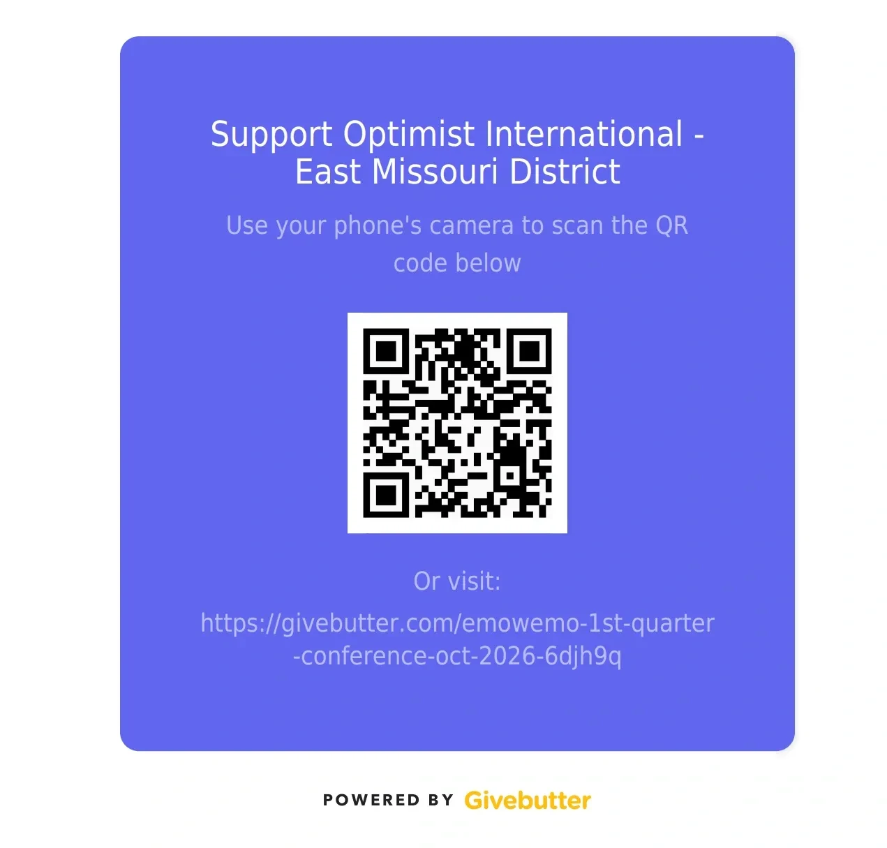 QR code to register for the East Missouri Optimists 1st Quarter Conference